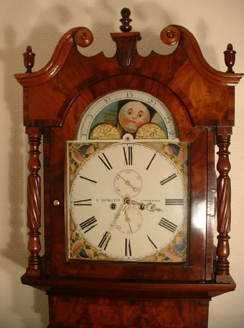 fig 1. Beautiful Liverpool Mahogany Grandfather Clock.