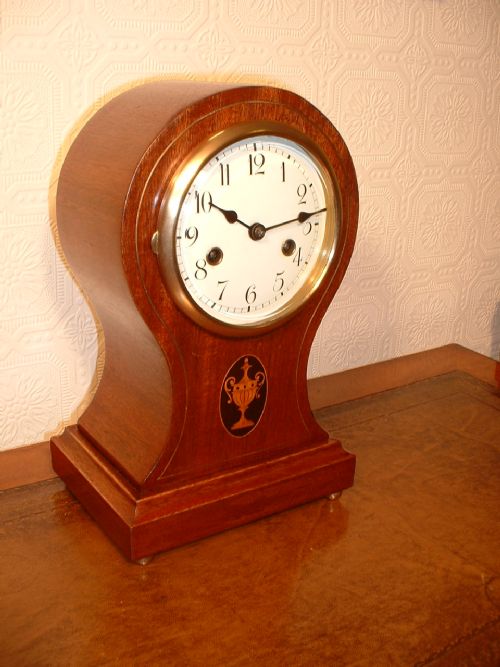 Gustav Becker, Inlaid, Mahogany Mantel Clock.