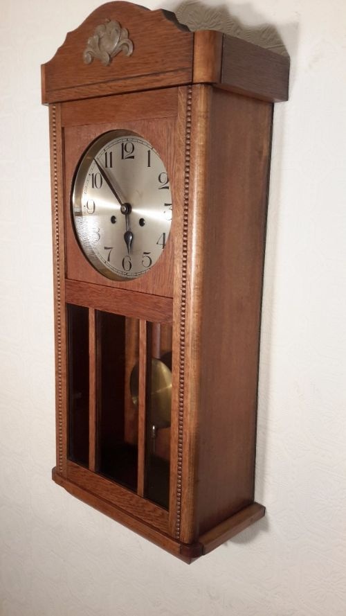 Arts & Crafts Period Golden Oak Wall Clock