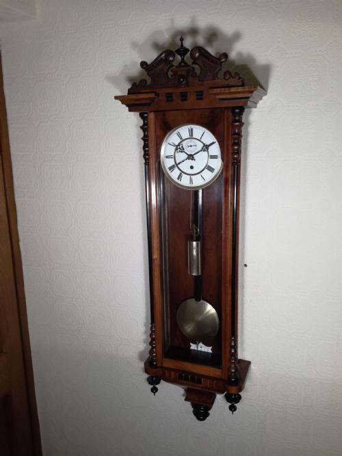 Walnut & Ebonised Slim Line Vienna Wall Clock