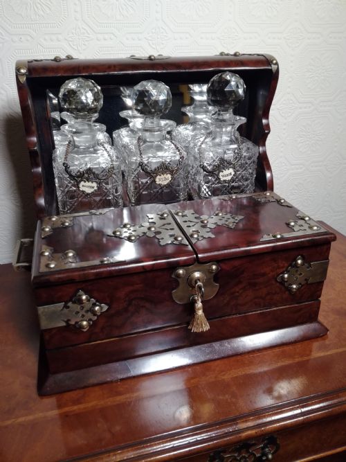 Victorian Burr-walnut Tantalus with Games Compendium