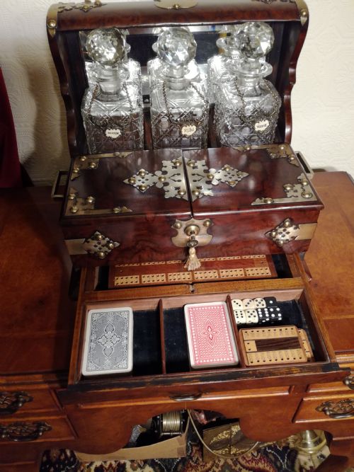 fig 1. Victorian Burr-Walnut Tantalus with Games Compendium