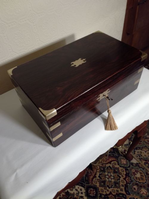 Victorian Brass-bound, Rosewood Writing Slope. Secret Drawers.