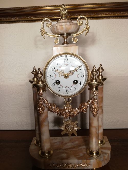 French, Bell Striking Portico Mantel Clock.