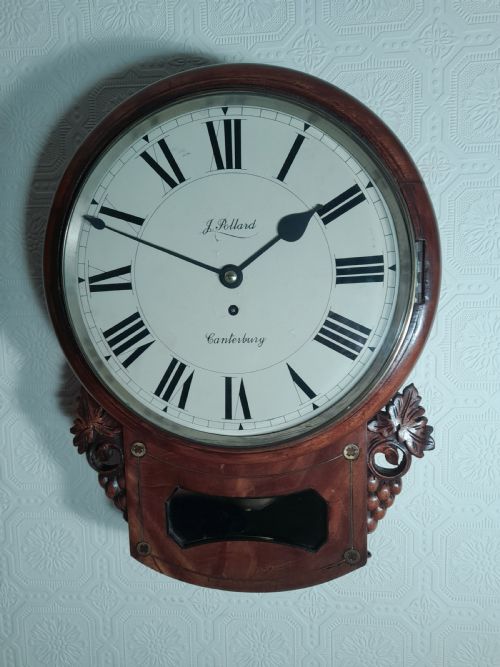 Mahogany Dropdial Wall Clock . J Pollard of Canterbury.