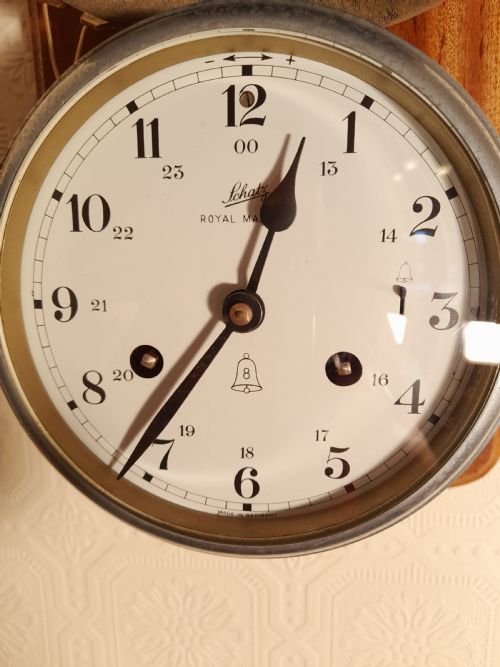 fig 1. Mounted Ships Clock Striking 8 bells of the Watch