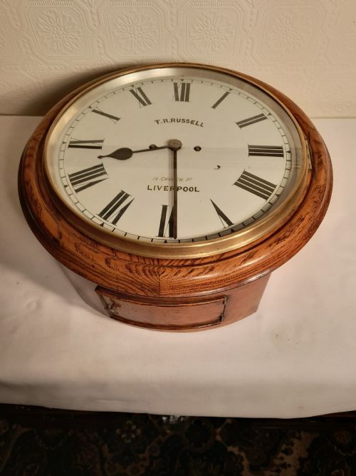 Twin Fusee, Bell Striking Wall Clock. Russell of Liverpool.