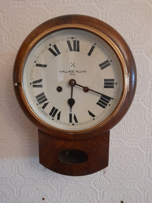 8", Striking, Drop Dial, Mahogany Wall Clock.
