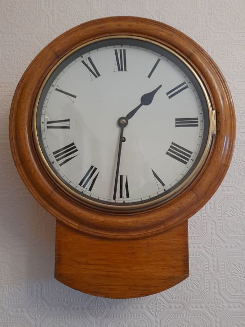 Golden-oak, Fusee, Drop-dial Wall Clock.
