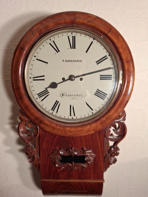 Twin Fusee, Bell Striking, Mahogany Drop-dial Wall Clock.