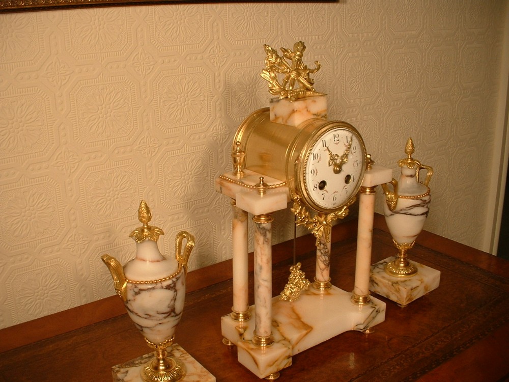 Marble Portico Garniture Clock Set