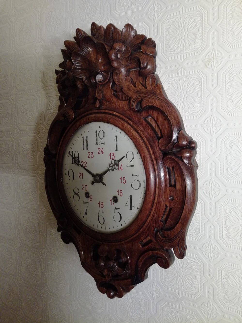 Carved Oak Cartel Wall Clock