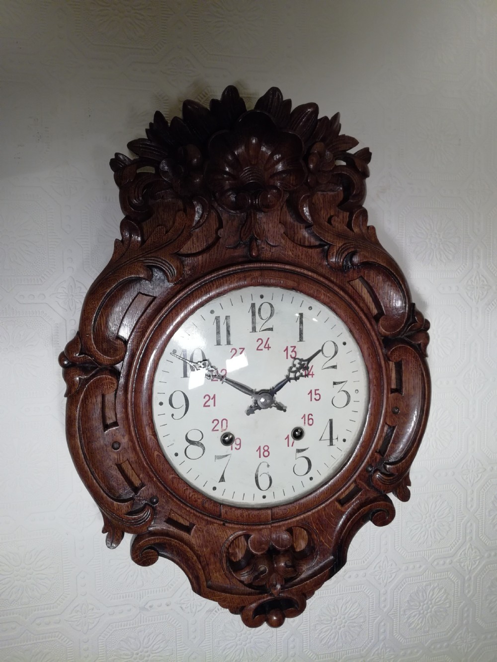 Carved Oak Cartel Wall Clock View II