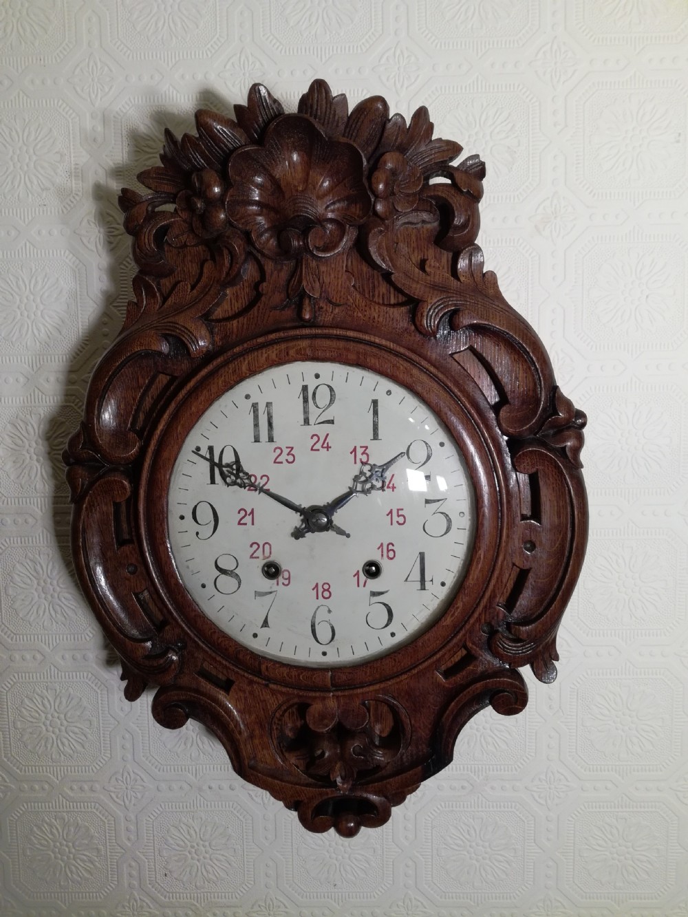 Carved Oak Cartel Wall Clock View III