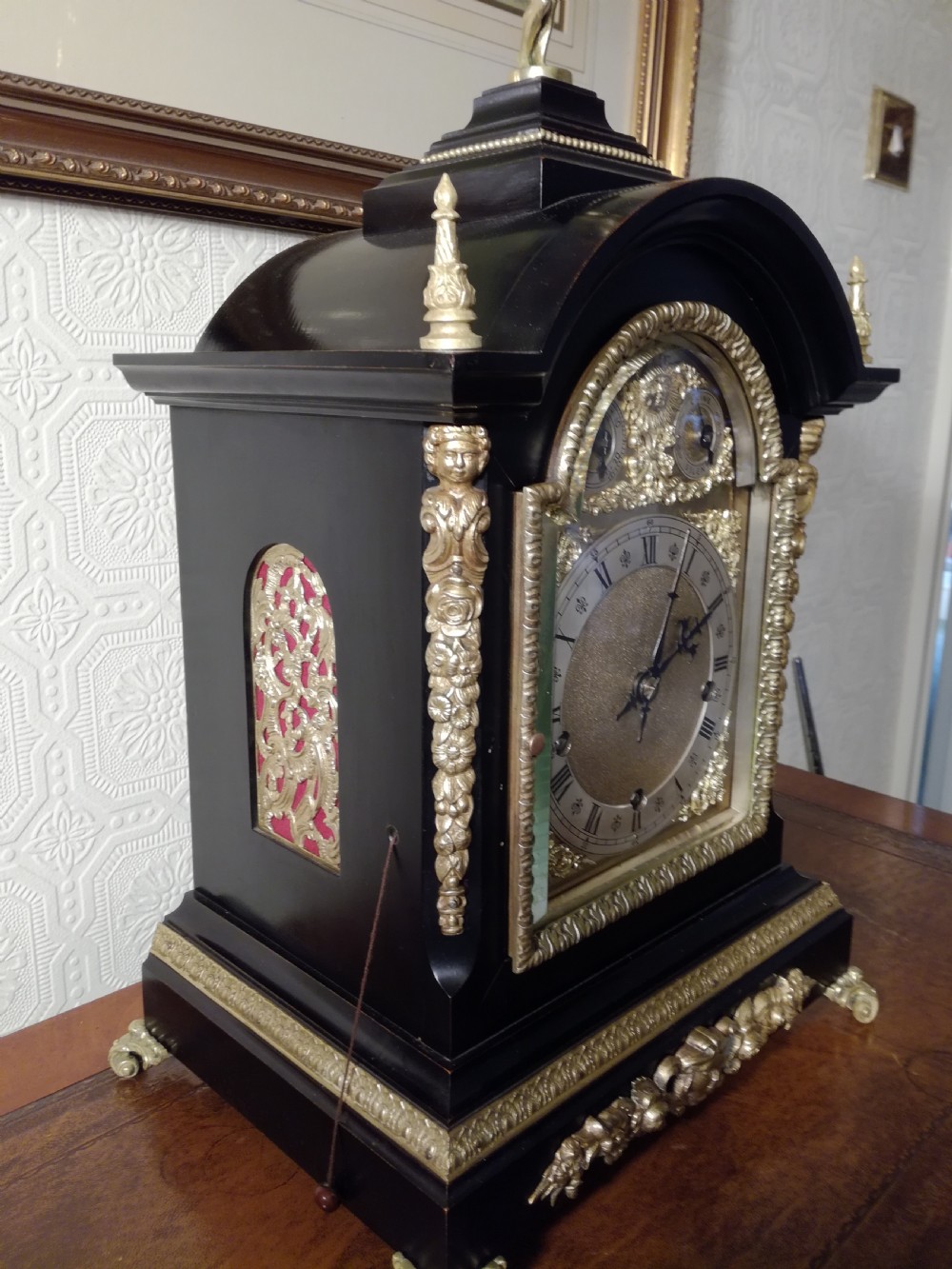 Outstanding Ebonised 8 Bells Bracket, Mantel Clock. View II