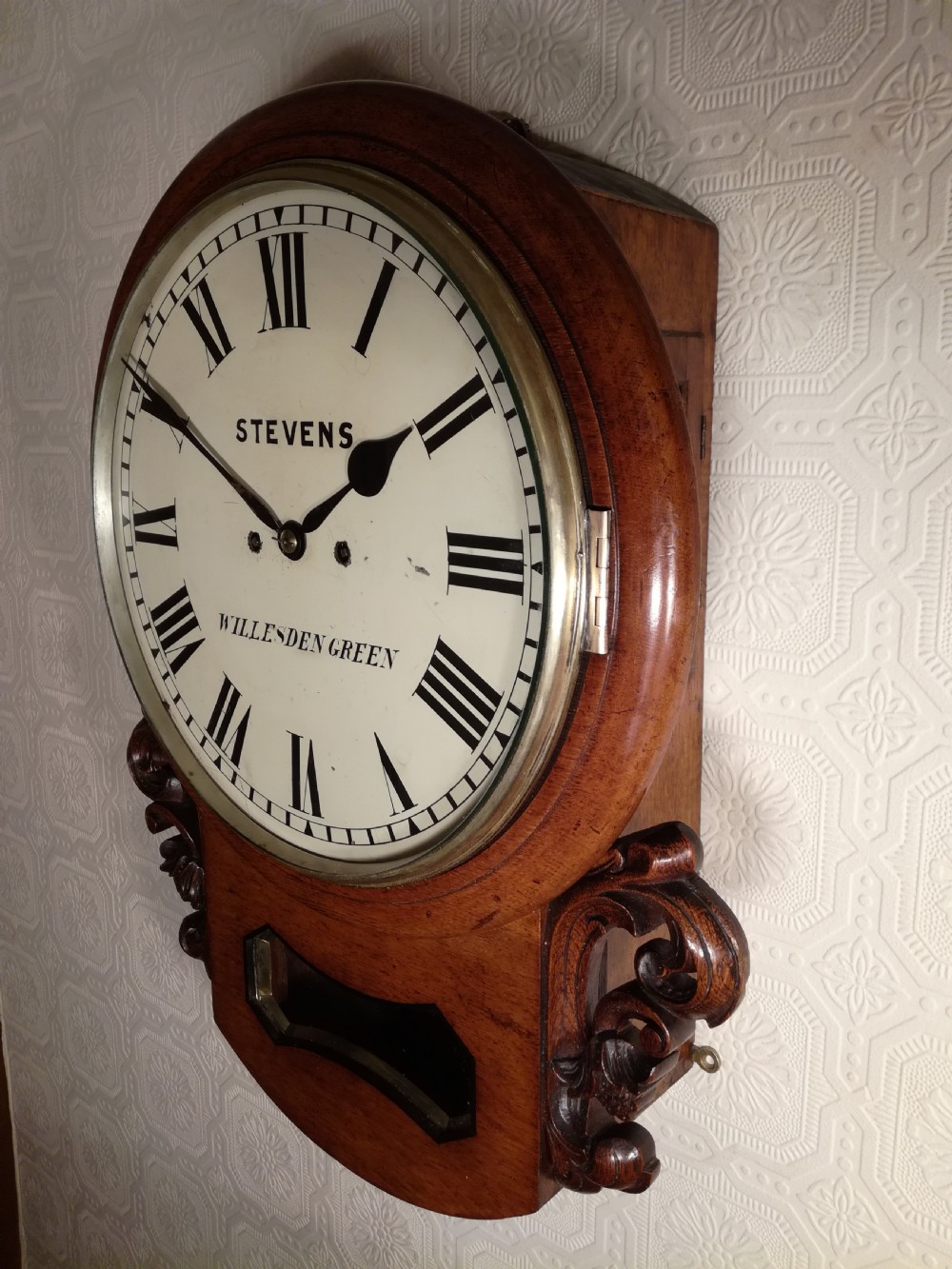 Twin-Fusee, Striking, Drop-dial Wall Clock View III