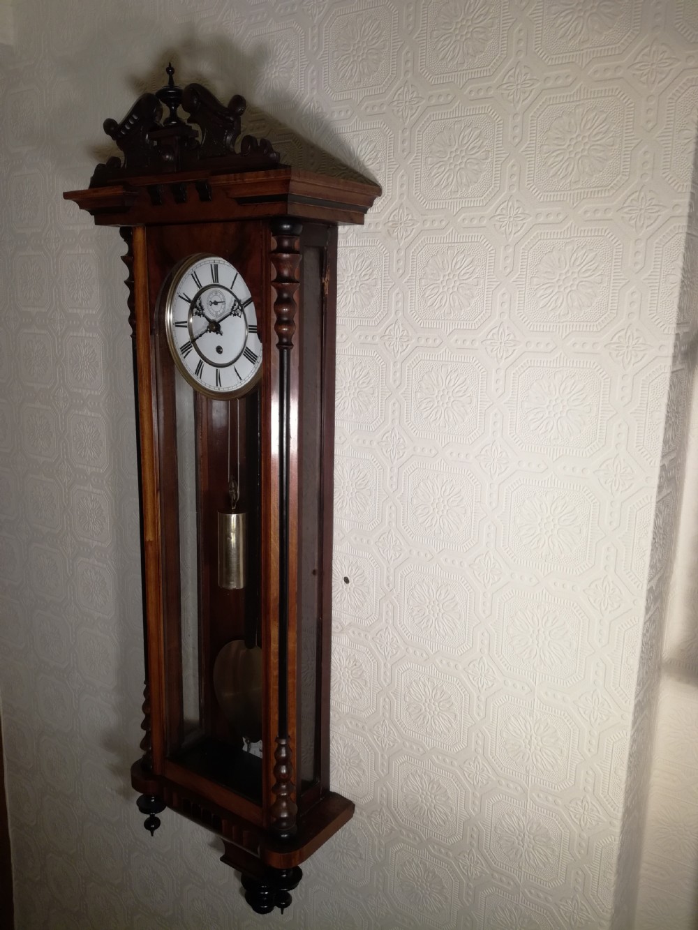 Walnut & Ebonised Slim Line Vienna Wall Clock View II