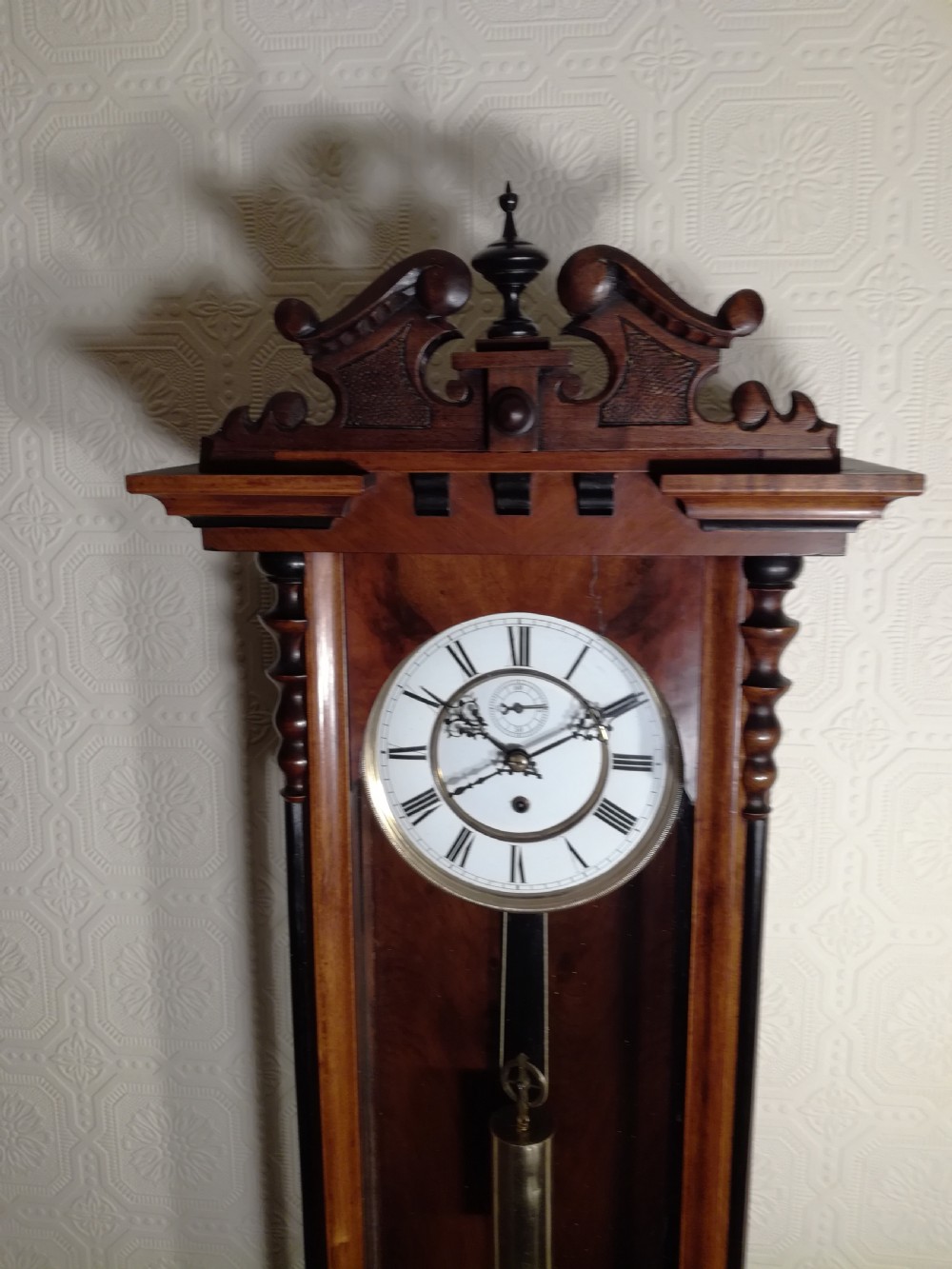 Walnut & Ebonised Slim Line Vienna Wall Clock View III