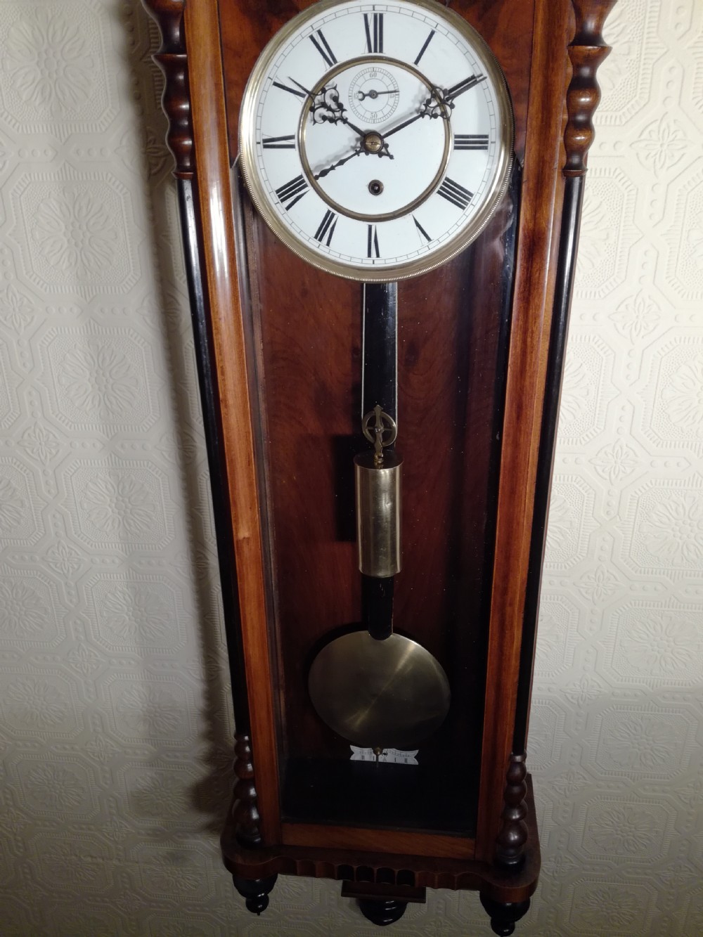 Walnut & Ebonised Slim Line Vienna Wall Clock View IV