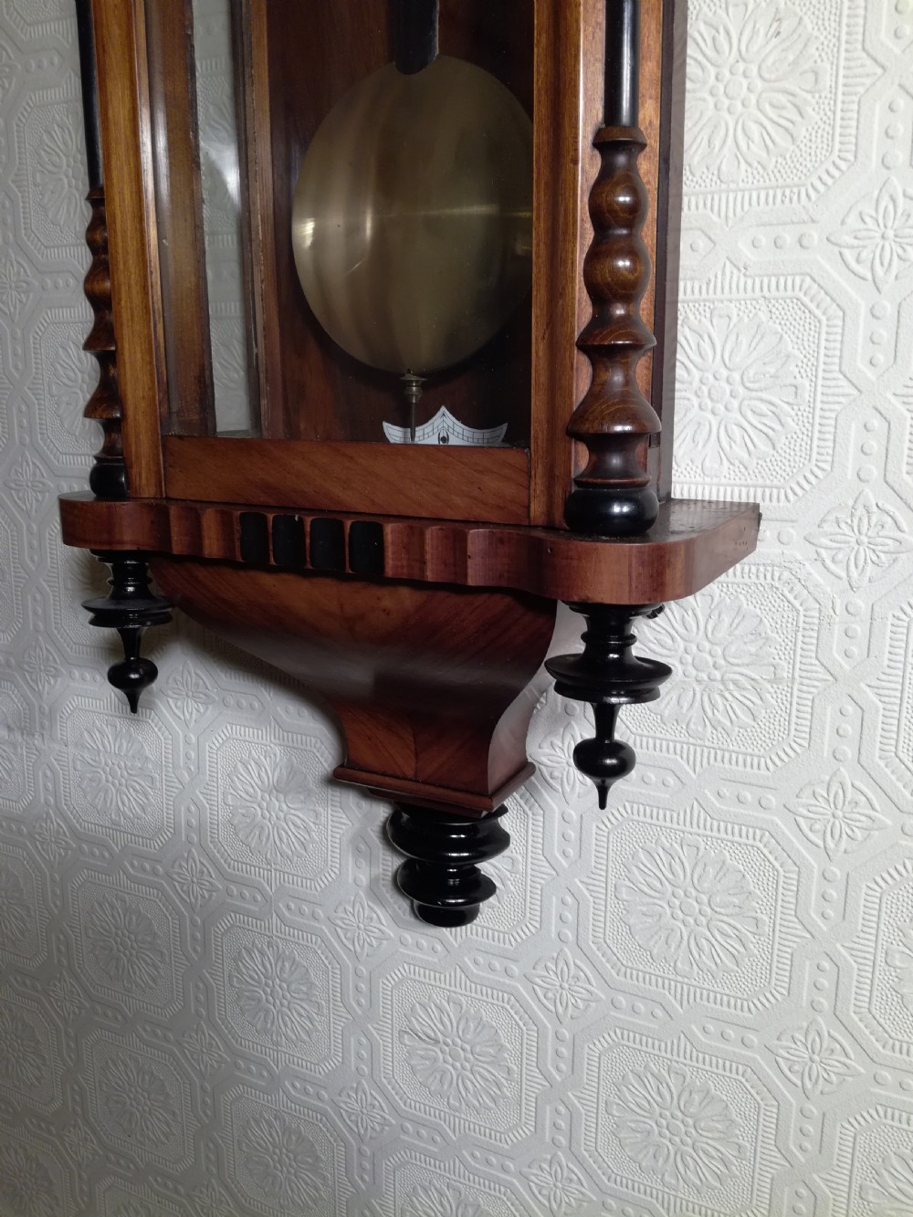 Walnut & Ebonised Slim Line Vienna Wall Clock View V