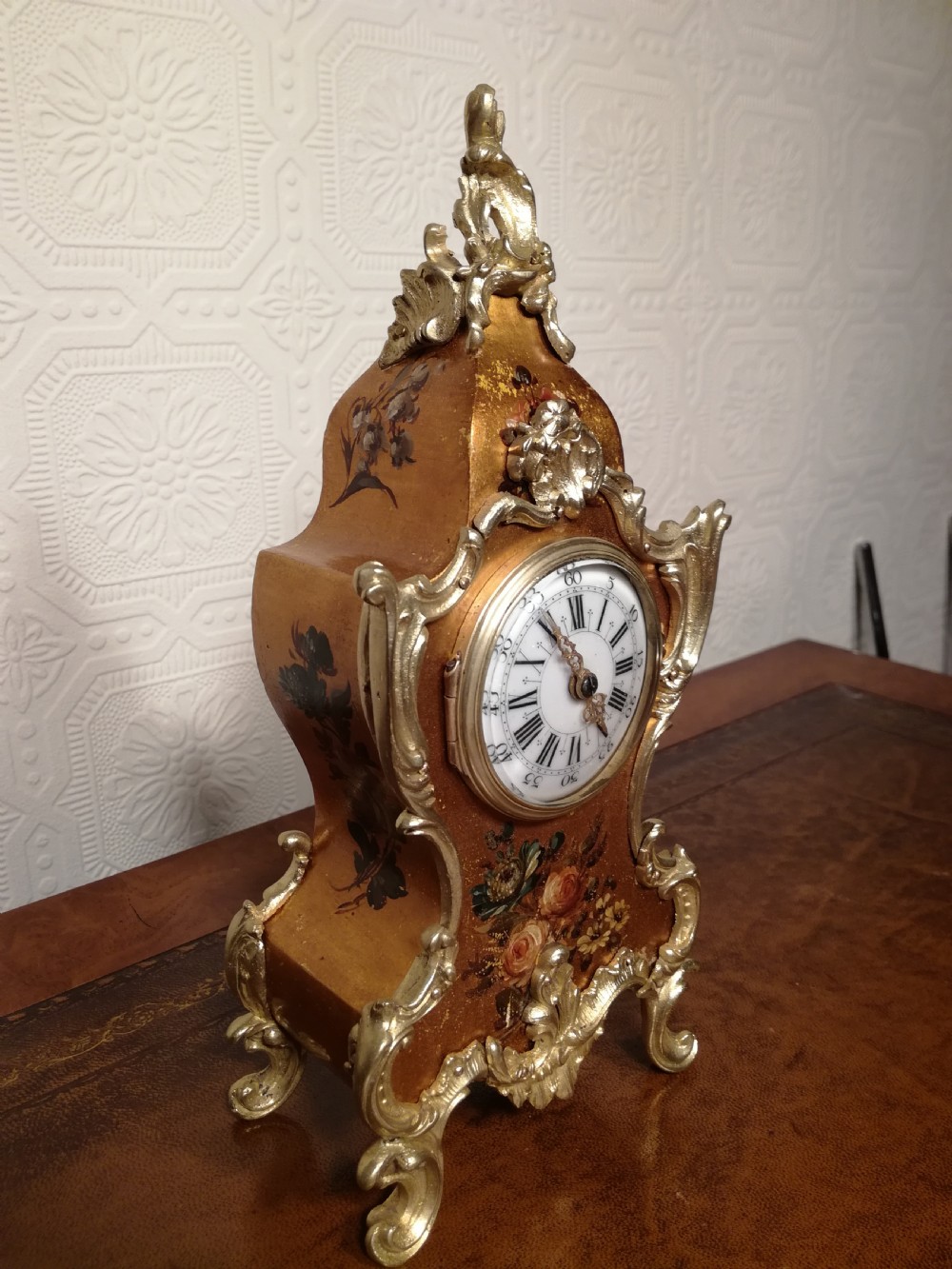 Petite Vernis Martin Mantel/Table Clock View II