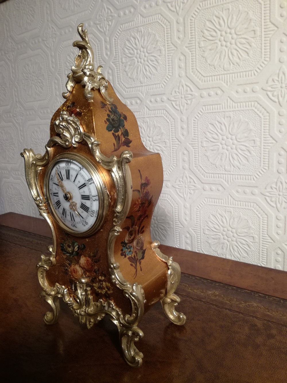 Petite Vernis Martin Mantel/Table Clock View III