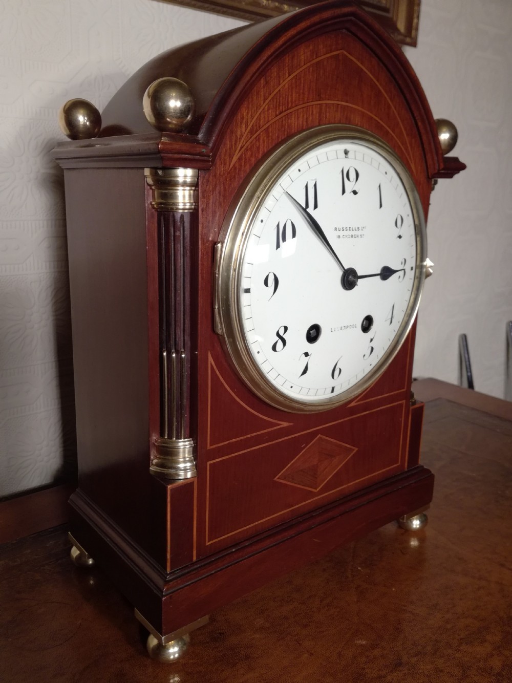 Mahogany Striking Bracket Clock. Russell of Liverpool. View II