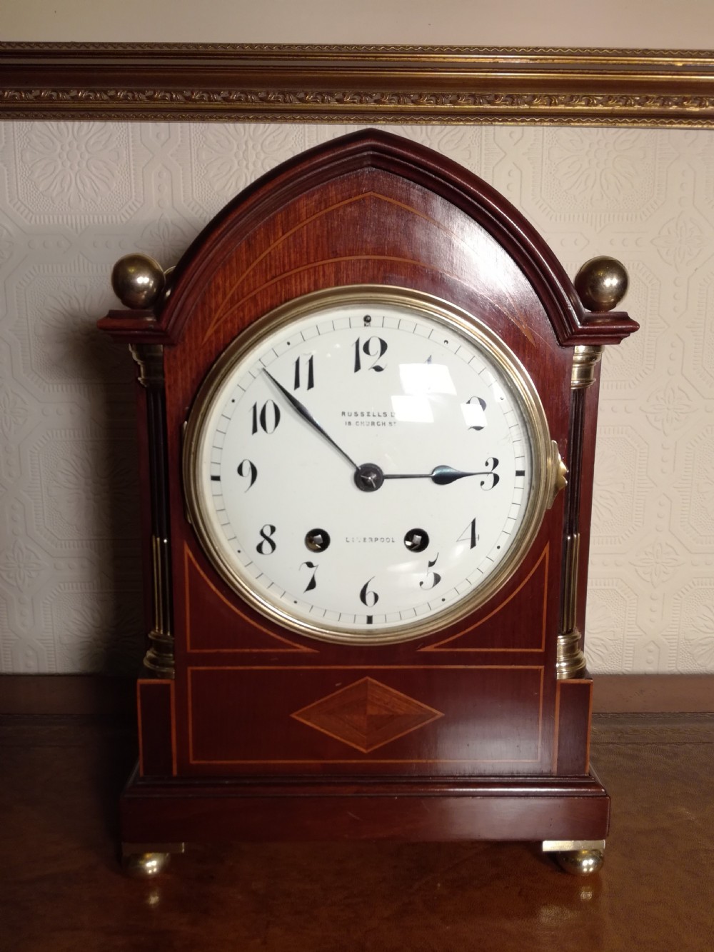 Mahogany Striking Bracket Clock. Russell of Liverpool. View III