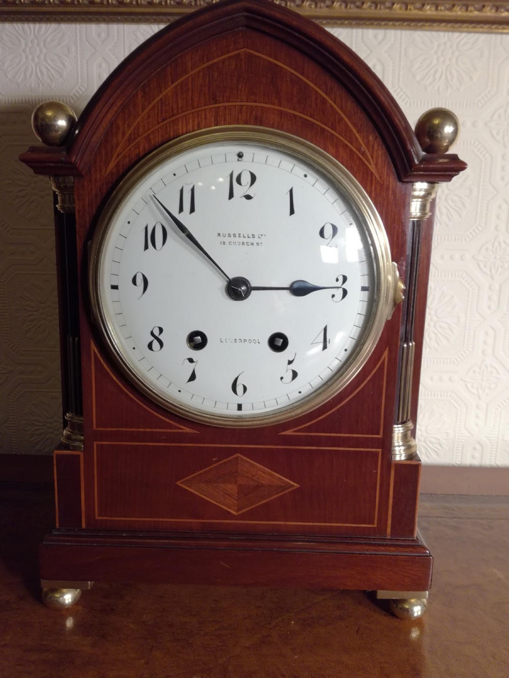 Mahogany Striking Bracket Clock. Russell of Liverpool. View IV