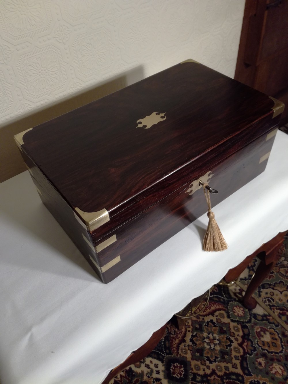 Victorian Brass-bound, Rosewood Writing Slope. Secret Drawers.