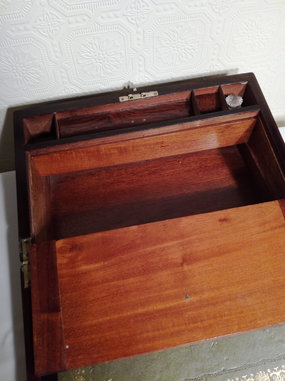 Victorian Brass-bound, Rosewood Writing Slope. Secret Drawers. View IV