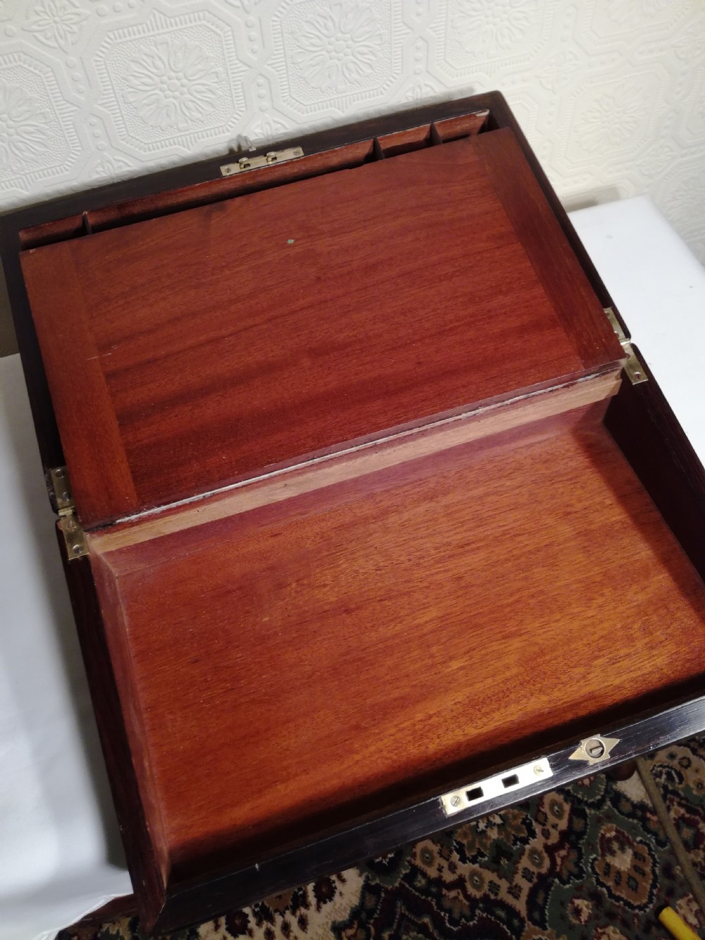 Victorian Brass-bound, Rosewood Writing Slope. Secret Drawers. View VI