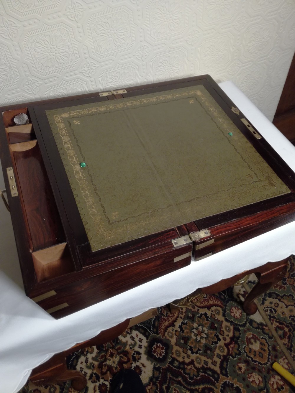 Victorian Brass-bound, Rosewood Writing Slope. Secret Drawers. View VII
