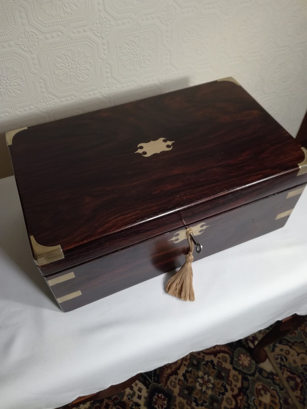 Victorian Brass-bound, Rosewood Writing Slope. Secret Drawers. View VIII