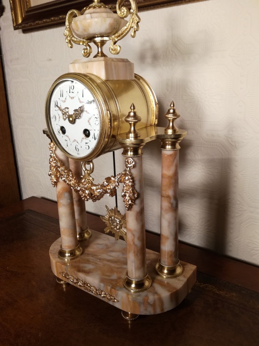 French, Bell striking Portico Mantel Clock. View III