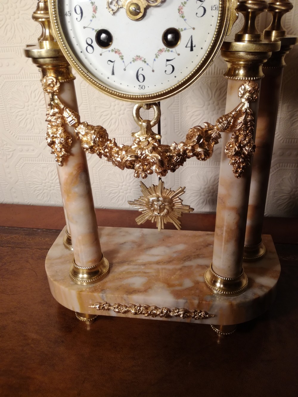 French, Bell striking Portico Mantel Clock. View V