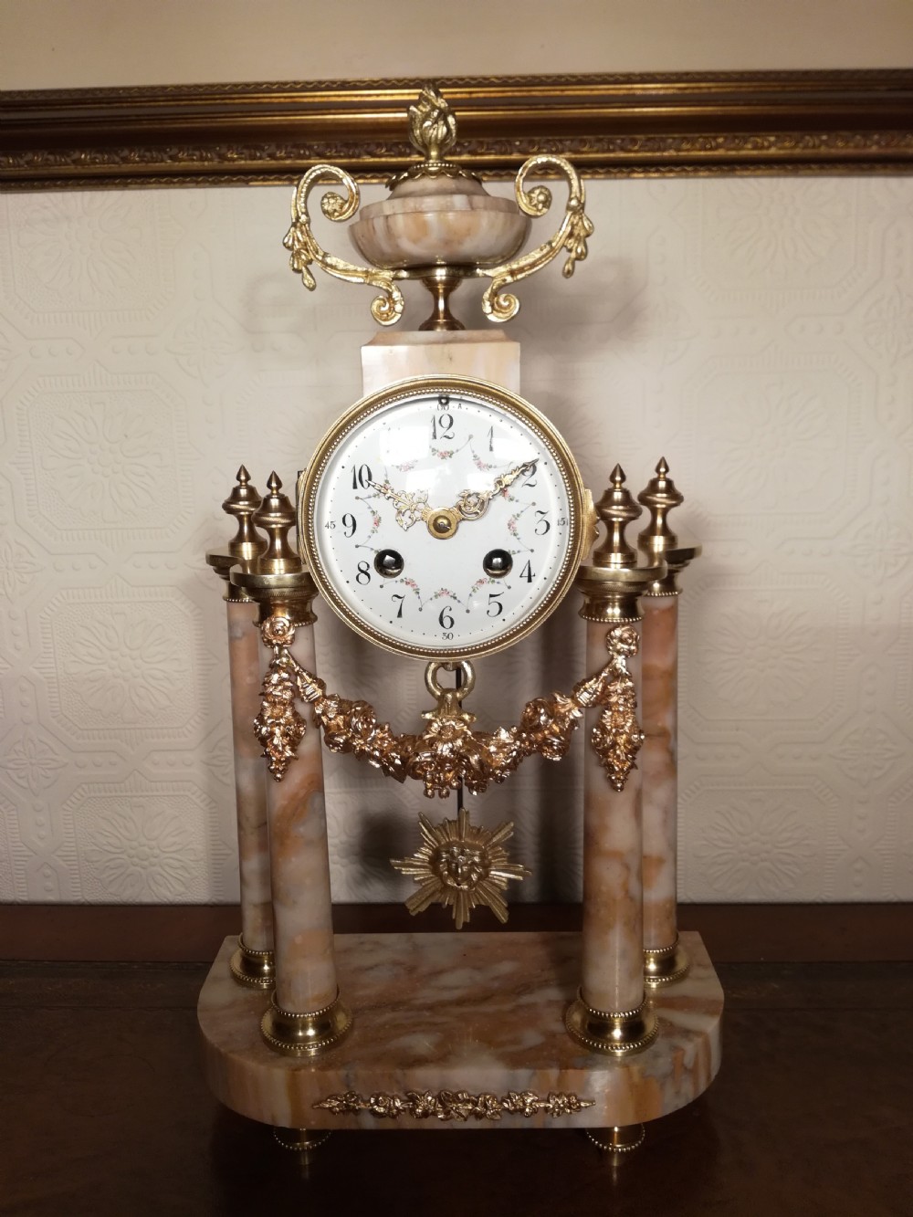 French, Bell striking Portico Mantel Clock. View VII