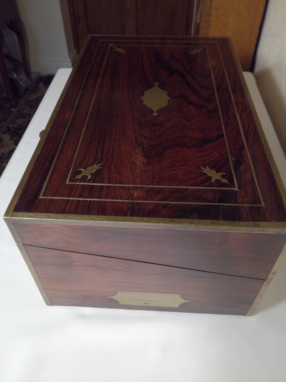 Regency Rosewood Campaign Writing Slope.
Secret Drawers. View III