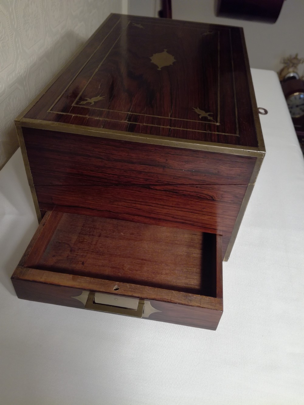 Regency Rosewood Campaign Writing Slope.
Secret Drawers. View IV