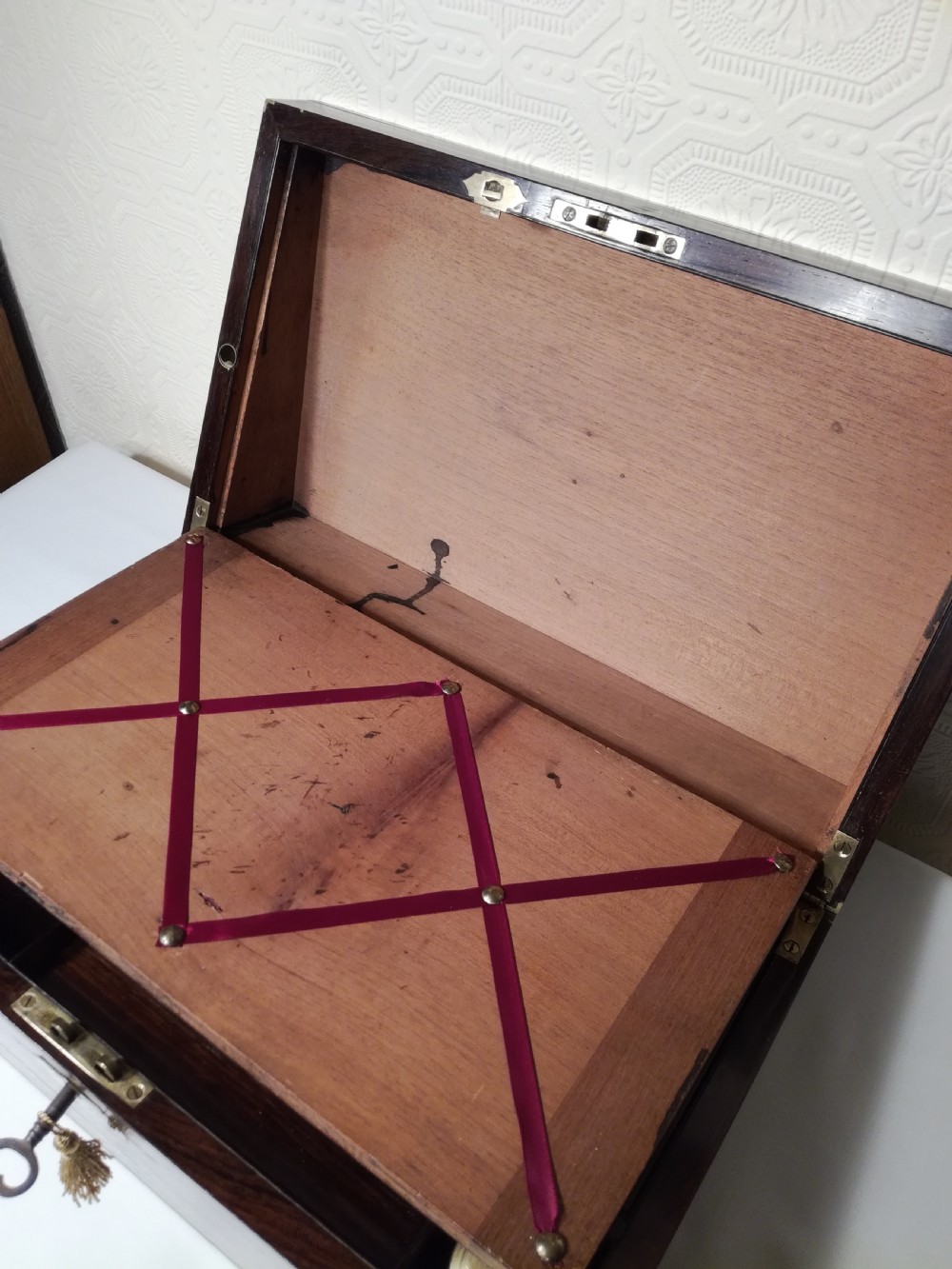 Regency Rosewood Campaign Writing Slope.
Secret Drawers. View VII