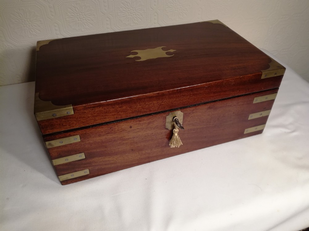 Victorian, Mahogany, Brass Bound Campaign Writing Slope.