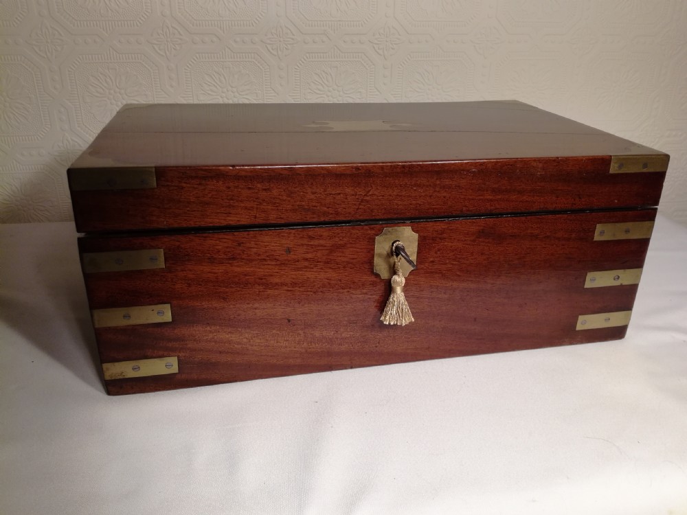 Victorian, Mahogany, Brass Bound Campaign Writing Slope. View II