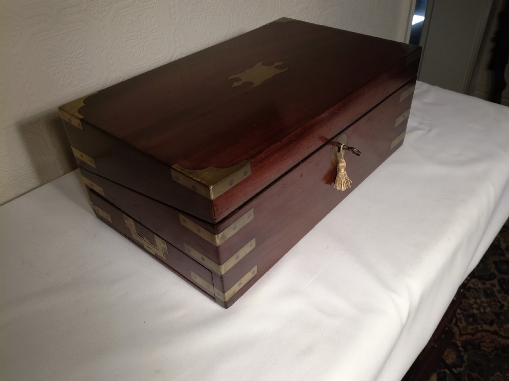 Victorian, Mahogany, Brass Bound Campaign Writing Slope. View III