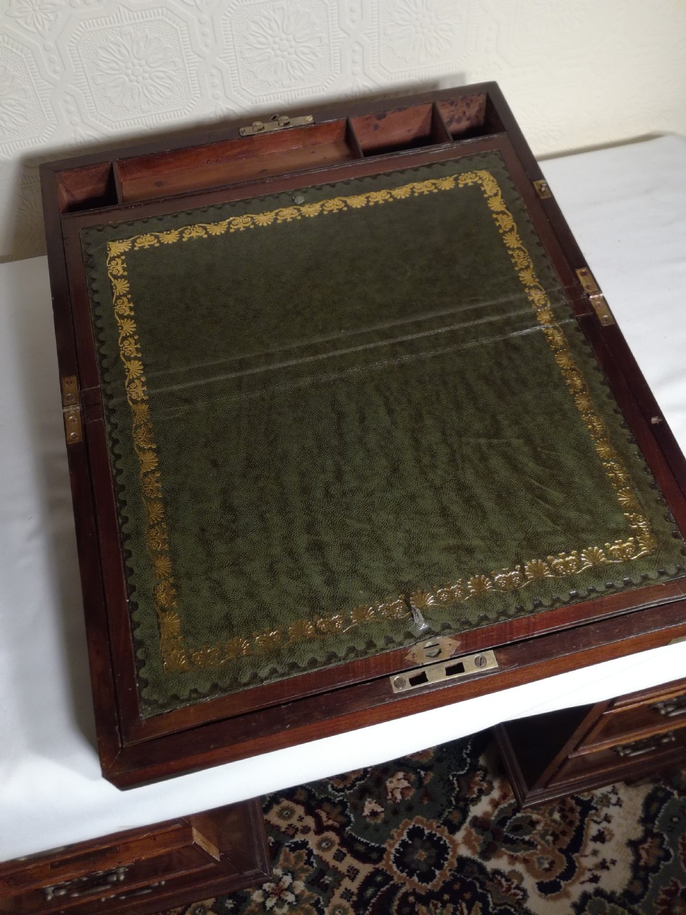 Victorian, Mahogany, Brass Bound Campaign Writing Slope. View V