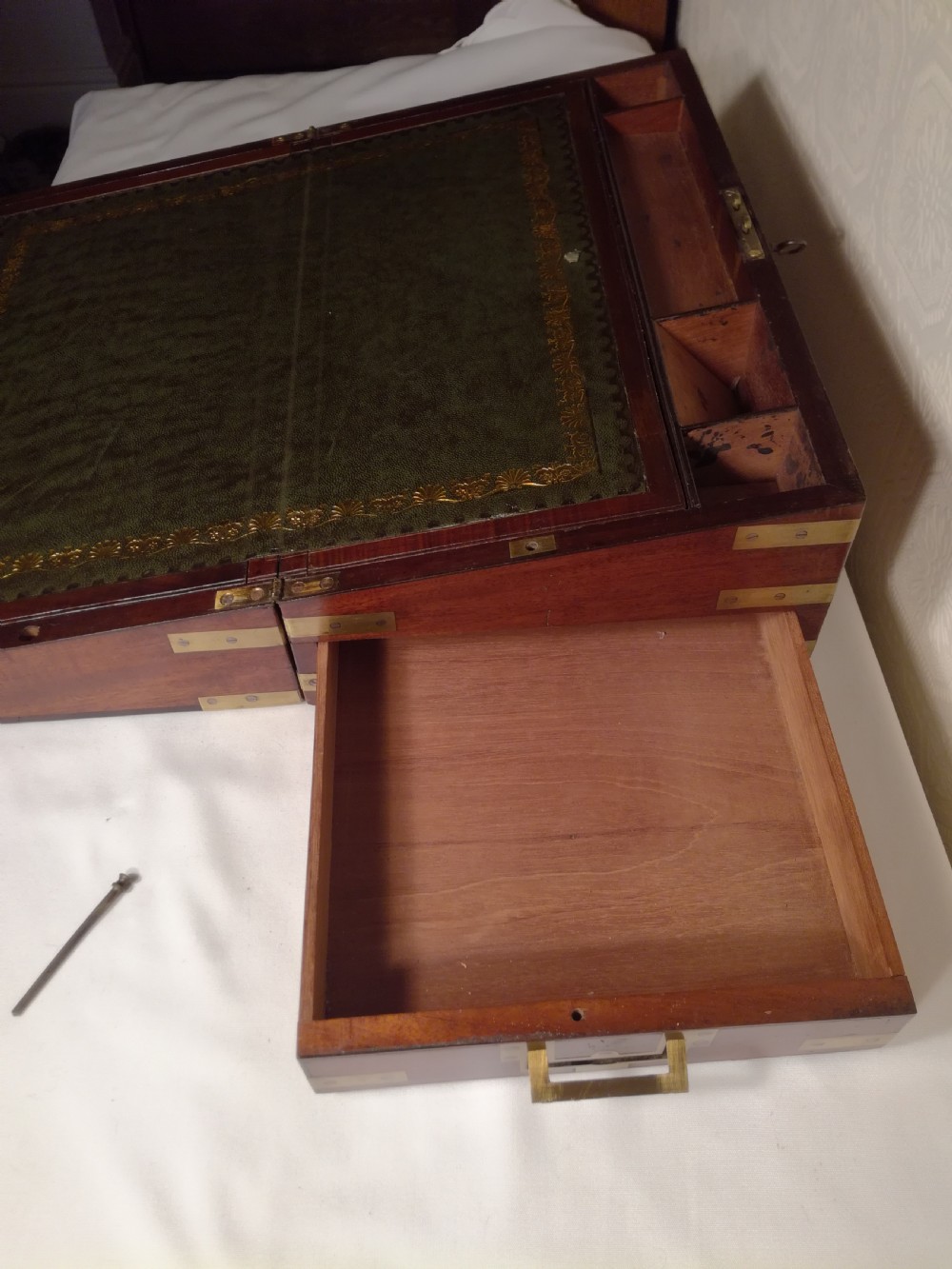 Victorian, Mahogany, Brass Bound Campaign Writing Slope. View VI