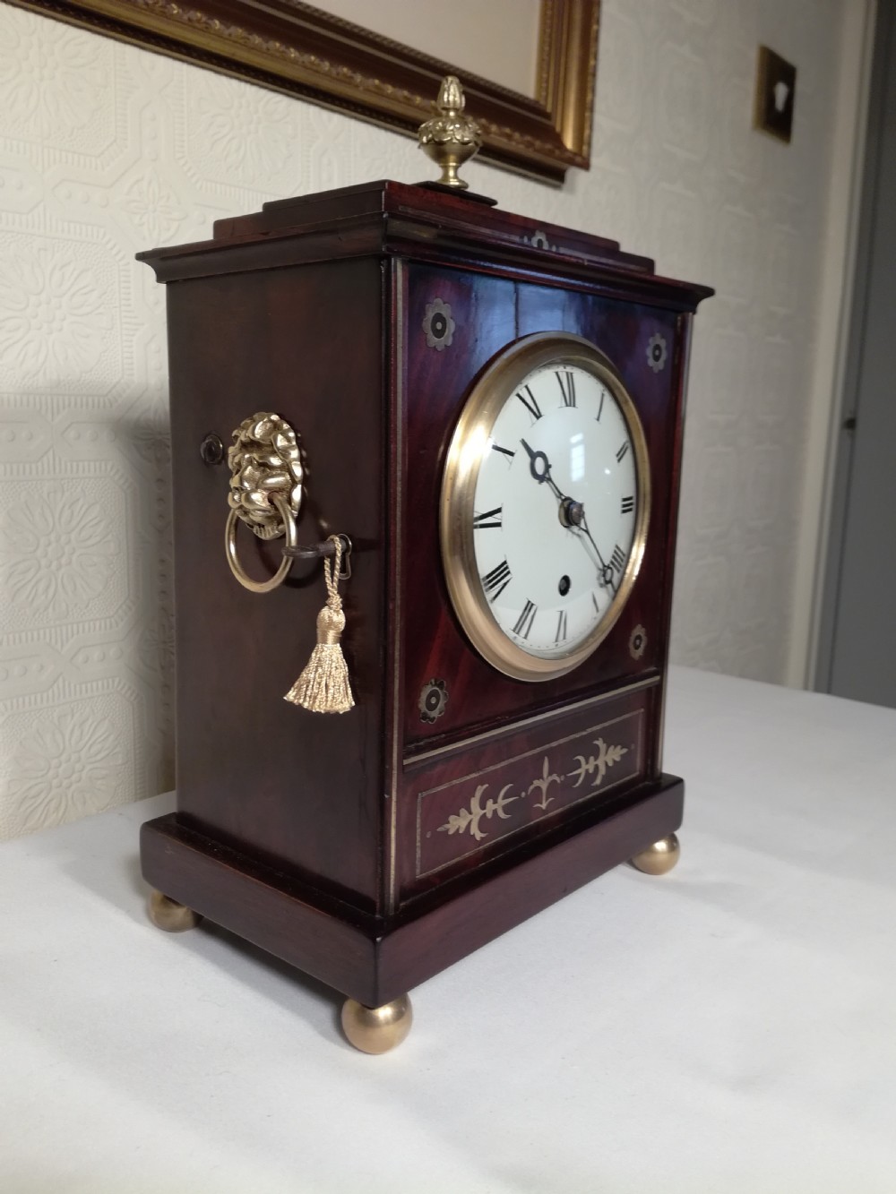 Brass Inlaid, Regency Fusee Library/Bracket Clock. View VIII