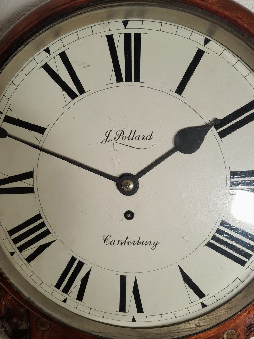 Mahogany Dropdial Wall Clock . J POLLARD of CANTERBURY. View II