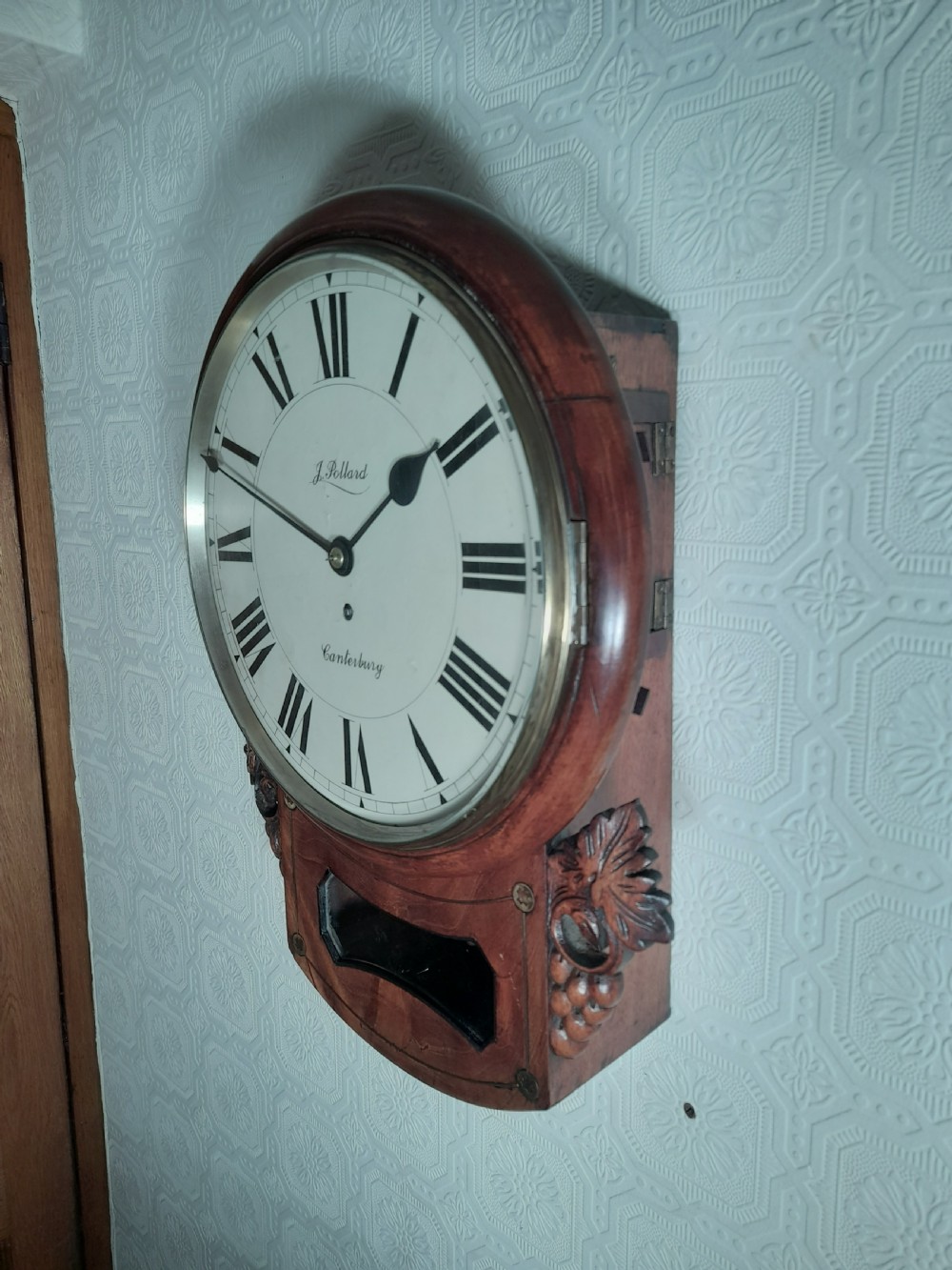 Mahogany Dropdial Wall Clock . J POLLARD of CANTERBURY. View III