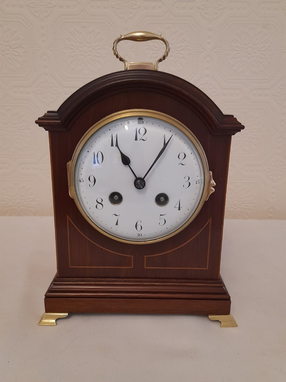 Small Mahogany Striking Mantel Clock.  JAPY FRERES.