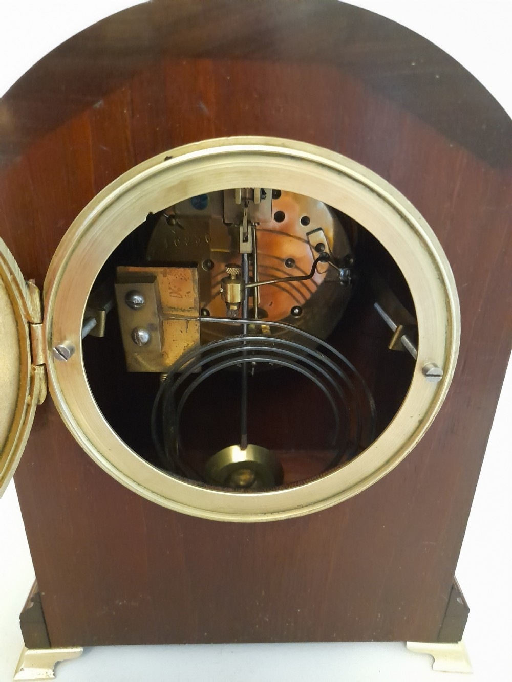 Small Mahogany Striking Mantel Clock.  JAPY FRERES. View V